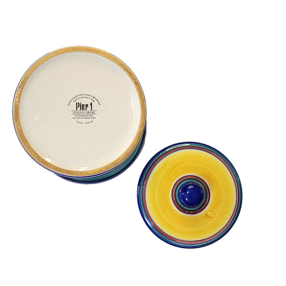 Vintage Pier 1 Italian Swirl Canister Hand Painted Earthenware Lidded 8” Italy - Picture 4 of 8